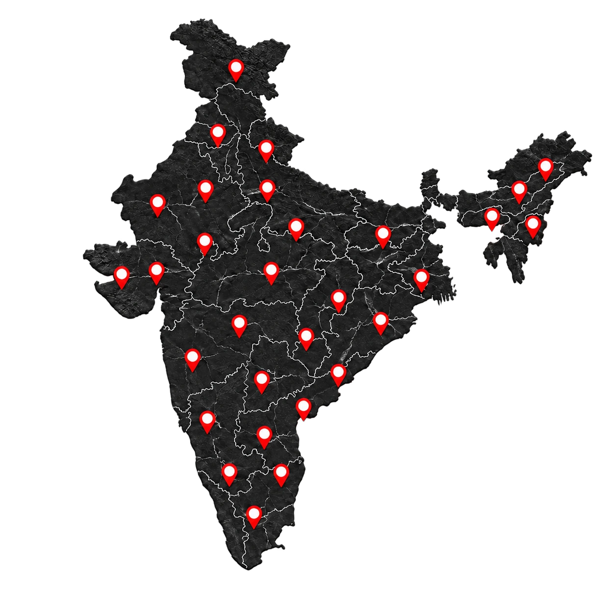 India map showing product testing locations